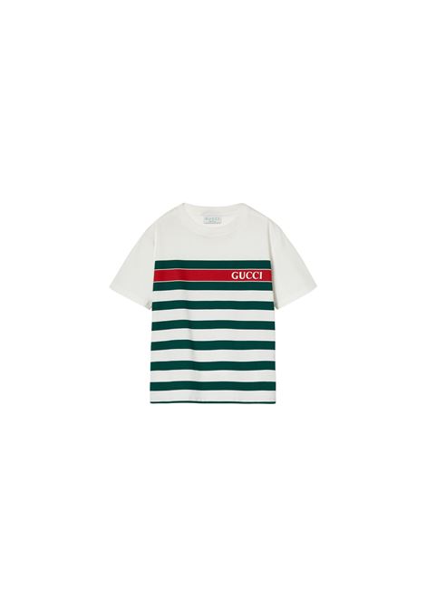 T-Shirt In Cotone Stampato a Righe GUCCI KIDS | 575114-XJGY59250